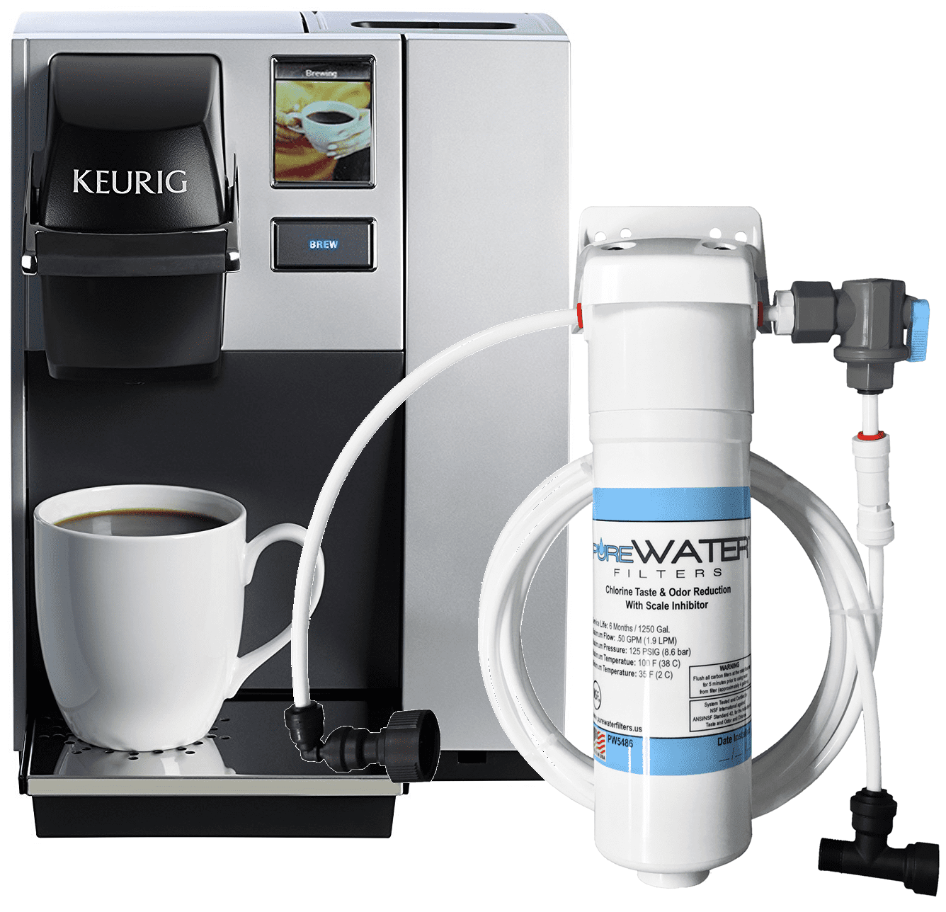 k150 with keurig plumb kit and super deluxe water filter kit 5572 kq8a