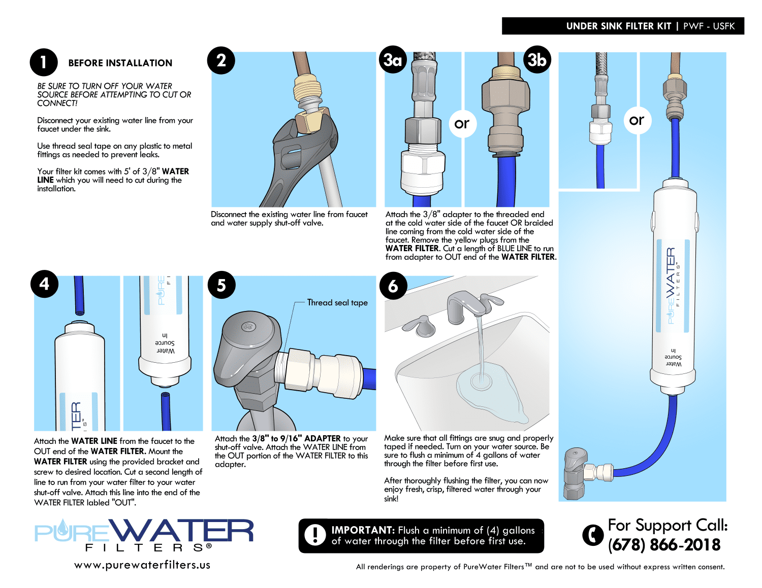 Under Sink Water Filter System Kit for Kitchen Sinks and Bathroom Faucets Installation Instructions for PureWater Filters PWF-USFK