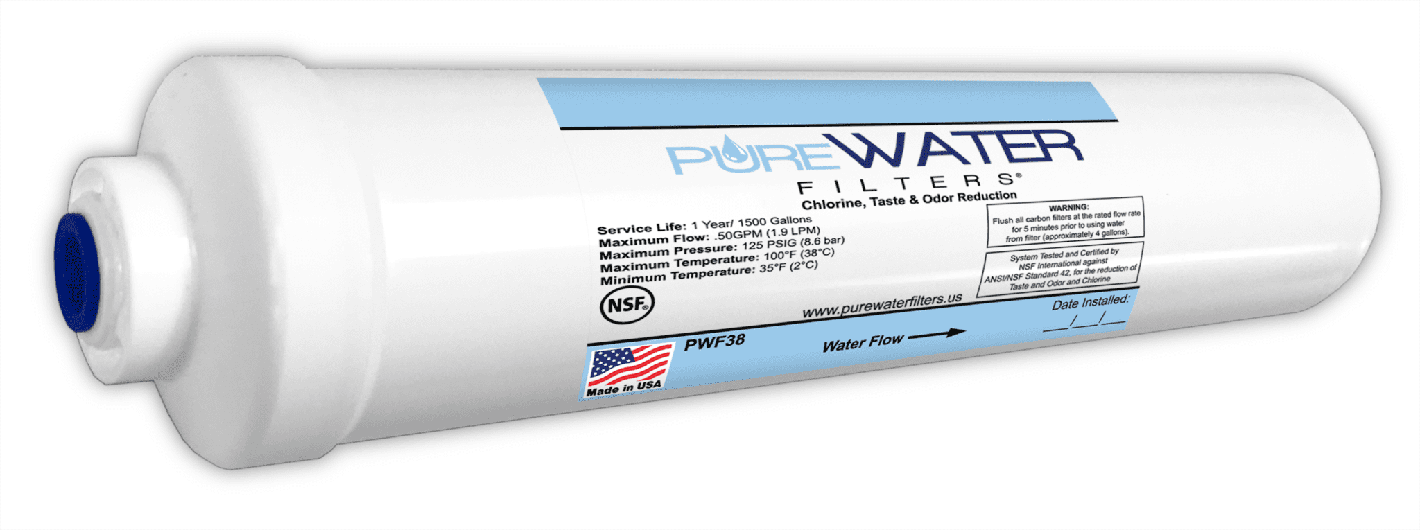 Inline Water Filter Replacement for PureWater Under Sink Filter Kit PWF38