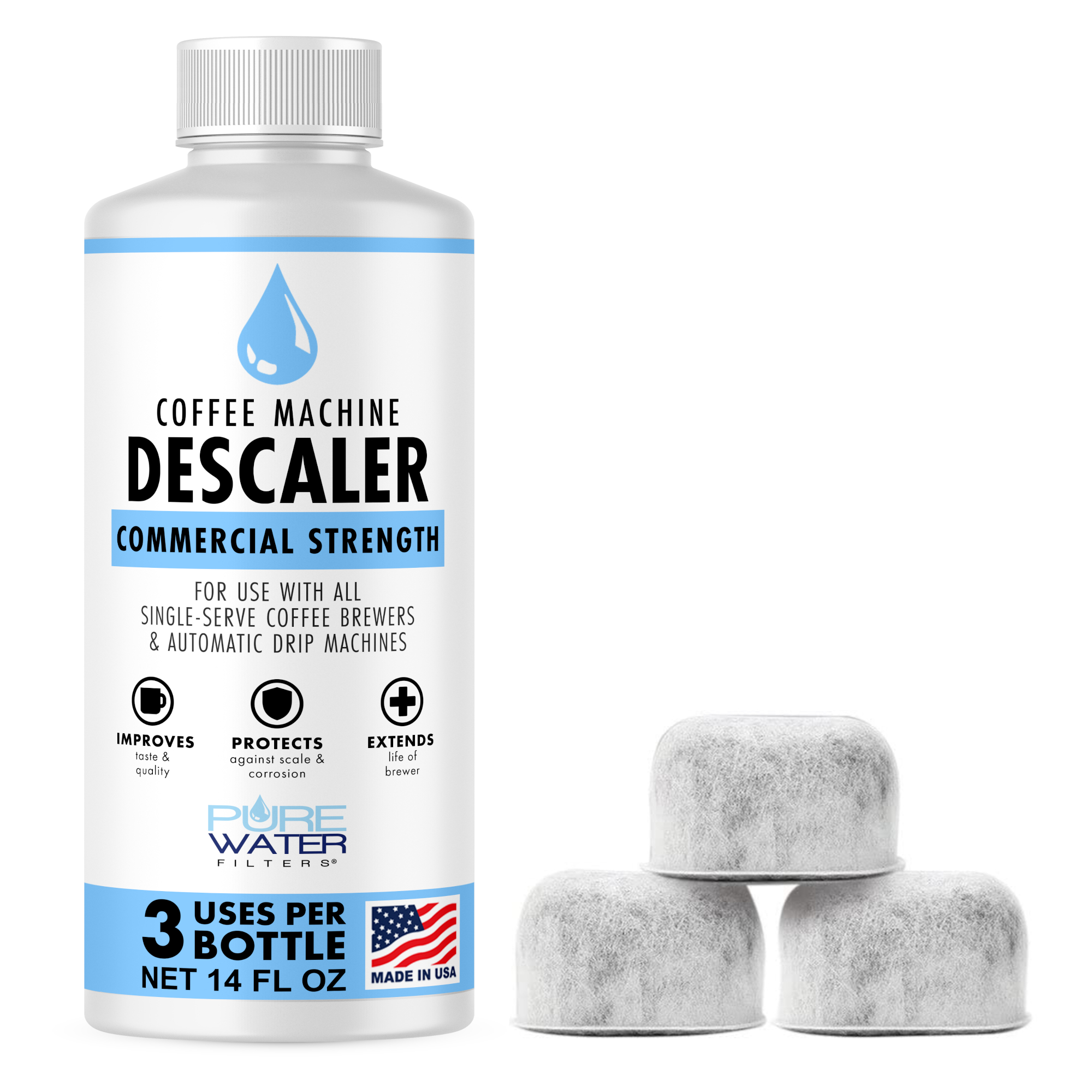 Keurig Descaler 3 Pack, Universal Descaling Solution for Keurig, Delonghi, Nespresso and All Single Use Coffee Pot Machines